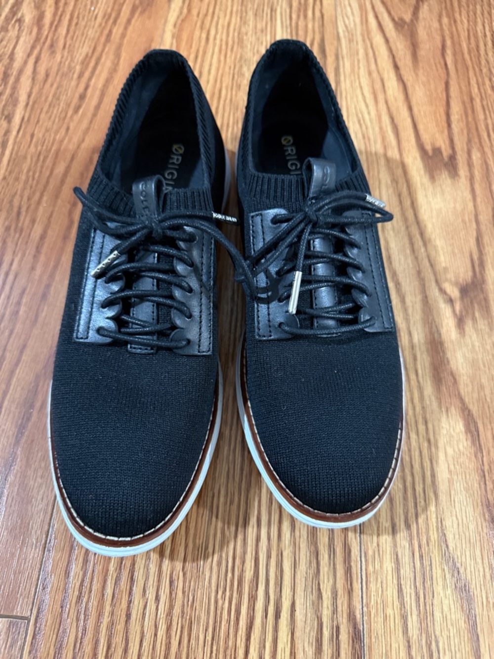 Cole Haan Black Knit Lace-Up Sneakers with Brown Trim
